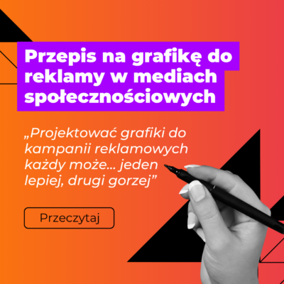 Przepis na grafikę do reklamy w mediach społecznościowych - grafika promująca artykul, tło gradient różowo-pomarańczowy, ręka z markerem